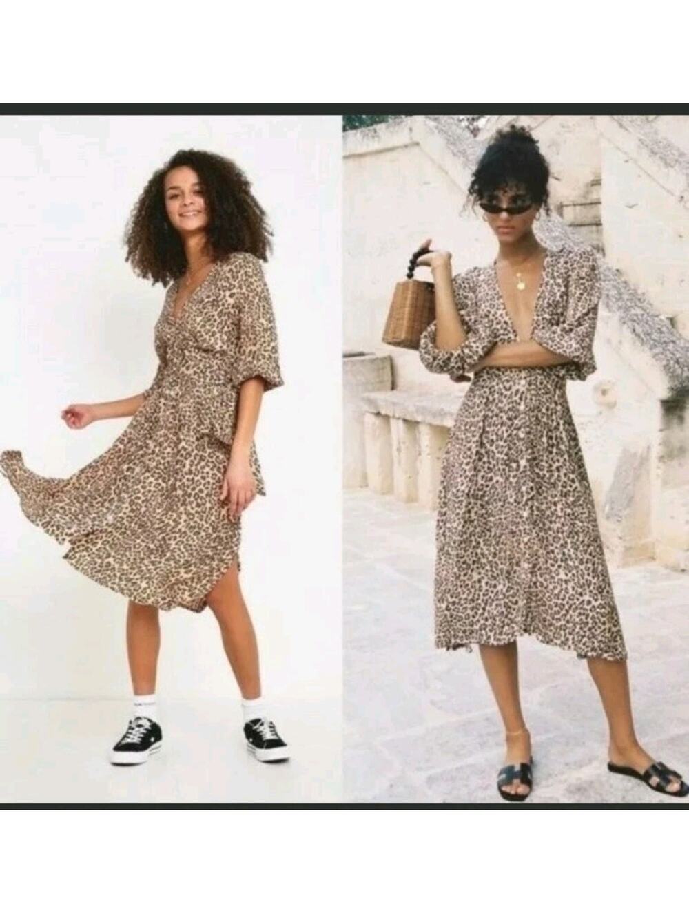 Faithfull The Brand Women's Marie Louise Leopard Print Midi Dress Size 4